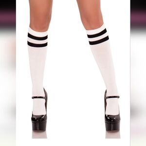Leg Avenue Opaque White Sexy Knee-High Athletic Socks with Black Stripes School